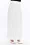 White Pleated Women's Long Crepe Skirt with Elastic Waist Pleated - 2