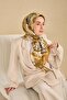 وشاح حرير تويل بنمط فني كريمي 90x90 - 2