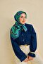 Twill Silk Scarf Almond Motif Pattern Navy Blue 90X90 - 3