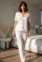 White Pink Bow Detailed Ribbed Summer Short Sleeve Pajama Set - 3