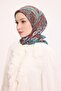 Viscose Velora Scarf Four Seasons Antique Motif Pattern Dark Cyan 90X90 - 3