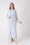 New Season Blue Shawl Collar Patterned Full Length Summer 100% Cotton Special Design Maternity Dressing Gown Nightgown Set - 2