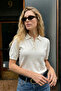 Women's Short Sleeve Buttoned Polo Collar Knitwear Sweater White 26S3042 - 2
