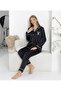 Premium Series Satin Long Sleeve Pajama Set - White with Piping & Logo - 2