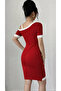 Women's Asymmetrical Cut Collar, Stripe and Accessory Detailed Short Sleeve Modal Dress - 3