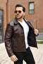 Men's Old Money Seasonal Boxy Fit Leather Jacket & Coat - Brown - 4