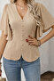 Women's Front Buttoned Short Sleeve Crepe Blouse - 2