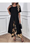 Women's Front Cross Detailed Short-Sleeved Long Blouse and Patterned Two-Thread Trousers Two-Piece Set