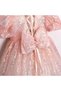 Girl's Sequined Waist Drawstring Ribbon Detailed Evening Dress 2-5 Years Old Pink - 3