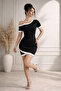 Women's Short Sleeve Asymmetrical Collar Stripe and Accessory Detailed Modal Dress