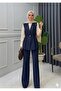 Navy Blue Double Crepe Fabric Vest and Trousers Set |   Women's High Waist |   Double Pocket |   Modern Combination - 2