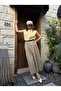 Khaki A-Line Pleated and Belted Long Poplin Women's Skirt 31070 - 3