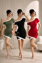 Women's Short Sleeve Asymmetrical Collar Stripe and Accessory Detailed Modal Dress - 5