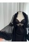 Lena Black Tulle Long Satin Nightgown with Long Dressing Gown Double Special Bridal Set (Boxed) - 4