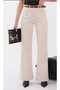 Women's Cream High Waist Wide Leg Jean Trousers - 2
