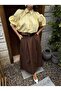 Brown A-Line Pleated and Belted Long Poplin Women's Skirt 31070 - 4