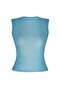 Women's Light Blue Sleeveless Crew Neck Transparent Ribbed Blouse - 3