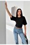 Noa Noa Women's Side Gathered Detailed Half Sleeve Crop Bat Sleeve T-Shirt - 2