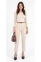 Women's Stone-Colored Slim-Fit Pleated Belted Seasonal Fabric Trousers