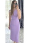 New Season Unlined Midi Length Women's Dress with Shoulder Buckle Detail and Side Slit