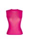 Women's Pink Sleeveless Crew Neck Transparent Ribbed Blouse - 3
