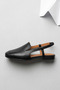 Black Genuine Leather Women's Classic Sandals Shoes Open Back Closed Toe Elastic Back Daily Wear - 8