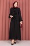 Hijab Suit with Ruffle Detail on the Front and Skirt, Black - 5