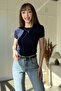 Buzzy Fabric Short Sleeve Soft Navy Blue Bodysuit - 7