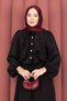 Hijab Suit with Ruffle Detail on the Front and Skirt, Black - 2