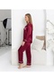 Burgundy Satin Long Sleeve Button-Down Pajama Set – Stylish and Comfortable Loungewear - 3