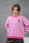 Women's Crew Neck Embroidery Detail Striped Oversized Knitwear Sweater - 3