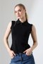 Women's Shirt Collar Sleeveless Blouse Hidden Zipper Ribbed Lycra Flounce Blouse - 2