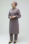 Women's Tunic with Buttons on the Front, Bead and Stone Details, Kolagzi Elasticated Sleeves, Stylish Collar, Pants with Elasticated Waist, Two Pieces - 2