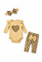 Sweet Baby Girl Heart Leopard Patterned Style Ribbed 3-Piece Set with Headband Combination - 8