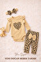 Sweet Baby Girl Heart Leopard Patterned Style Ribbed 3-Piece Set with Headband Combination