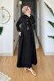 Fulaz Bamboo Cupra Fabric Hijab Dress with Double Belt Buckle - Black - 4