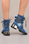 Women's Denim Summer Boots with Scarf and Buckle Details - 2