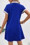 Women's Short Sleeve V-Neck Front Stripe Detailed Collared Short Crepe Dress - 2