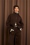 Women's Ecru Stripe Detailed Double Zipper Brown Knitwear Set - 6