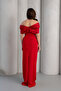 Women's Burgundy Slim Fit Accessory Detailed Long Engagement Wedding Evening Dress - 6