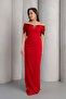 Women's Burgundy Slim Fit Accessory Detailed Long Engagement Wedding Evening Dress - 2