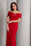 Women's Burgundy Slim Fit Accessory Detailed Long Engagement Wedding Evening Dress - 3