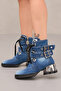 Women's Denim Summer Boots with Scarf and Buckle Details