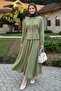 Thin Belted Shirt Skirt Pistachio Green Double Set - 4