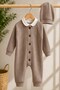 Baby boy 3-piece set waffle fabric hat+bottom snap bodysuit+jumpsuit set 0-3-6-9-12 months old - 2