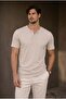 Edgar Regular Fit 3 Button Placket Supreme Fabric Dirty Collar Men's T-Shirt - Gravel