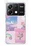 Poco X6 Pro Compatible Pastel Floral Moon and Rainbow Pattern Transparent Phone Case