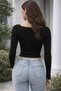 Women's Black U-Neck Slim Fit Long Sleeve Stylish Very Stretchy Knitwear Blouse - 3