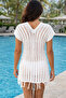 Women's White Sleeveless Knitted Patterned Front Back V-Neck Tasseled Trend Mini Beach Dress - 3