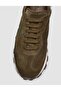 100% Genuine Suede Leather Khaki Lace-Up Women's Sneaker Shoes - 6
